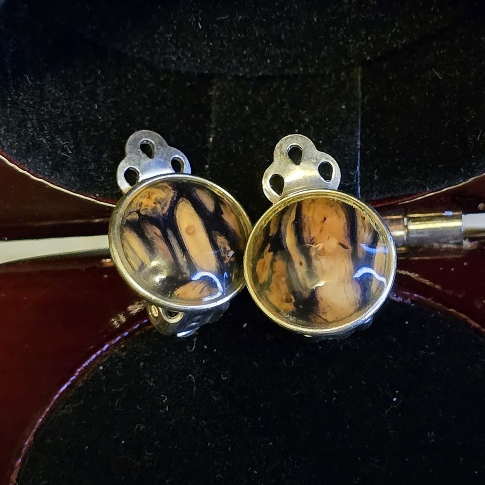 Vintage Natural Heathergem Circle Clip-On Earrings 92.5% Silver ONE OF A KIND